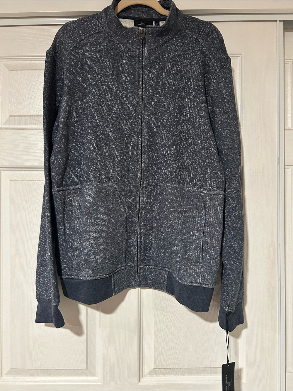 Marc Anthony Men's XL Navy Heathered Full Zip Track Jacket Mock Neck Pockets